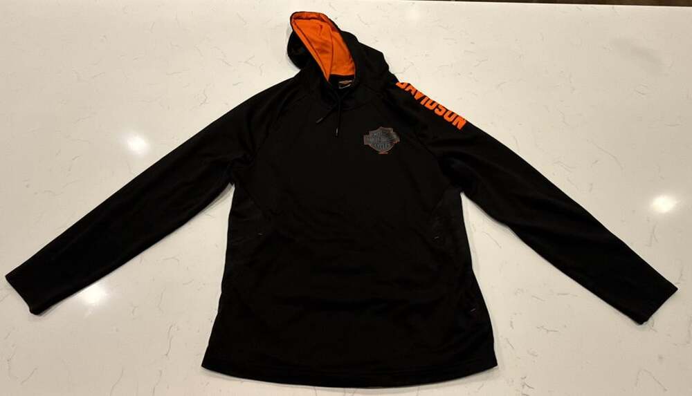 Harley-Davidson Hoodie Size L Black Orange Pullover Sweatshirt